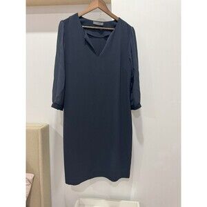 FFC Womens 42 (XL) Gray Long Sleeve Silk Notch Neck Chiffon Shift Dress Career